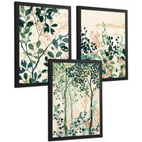 POSTER 3er-Set Wandbilder Floral Bäume modern Wohnzimmer Deko, Schlafzimmer, Küche, Badezimmer Schwarzer Rahmen A4 - Schwarz, Papier (29.7/1/21cm) - Nacnic
