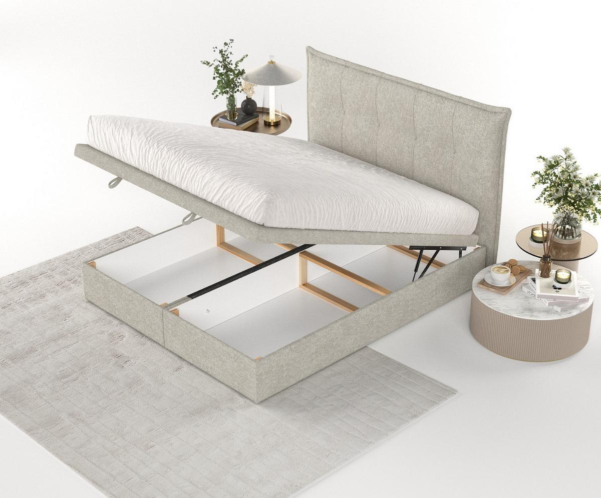 POLSTERBETT Liano mit Stauraum 120/200 cm Beige im Alta Stoff - Beige/Schwarz, Holz/Holzwerkstoff (120/200cm) - AltaBeds