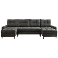 WOHNLANDSCHAFT Colin U Velvet Dunkelgrau - Dunkelgrau/Braun, Holz/Textil (290/75/140cm) - MKS
