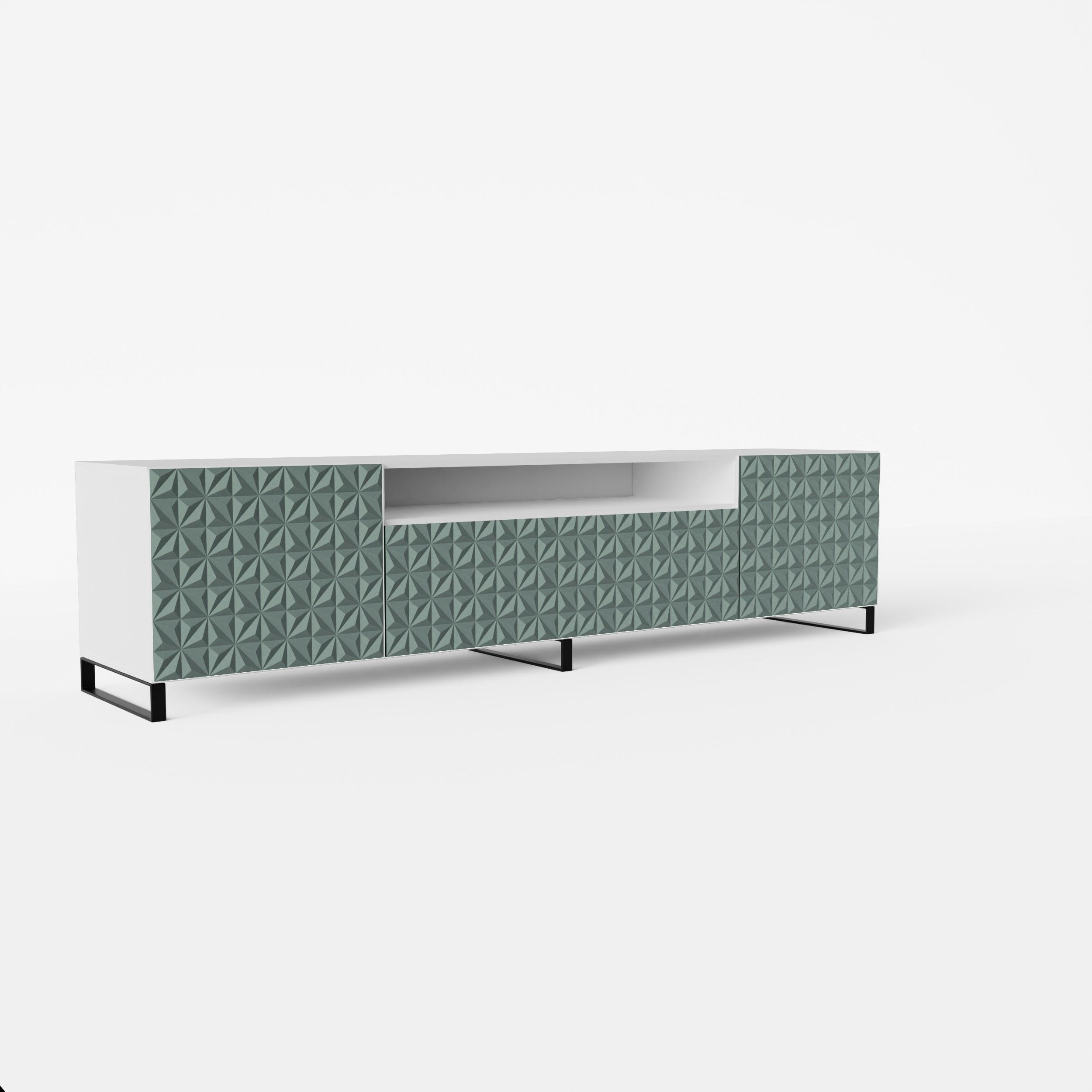 LOWBOARD ROVA 200/41/40 cm, Stand-TV-Schrank Weiß / Grün - Weiß/Grün, Holzwerkstoff (200/41/40cm) - MASSENO