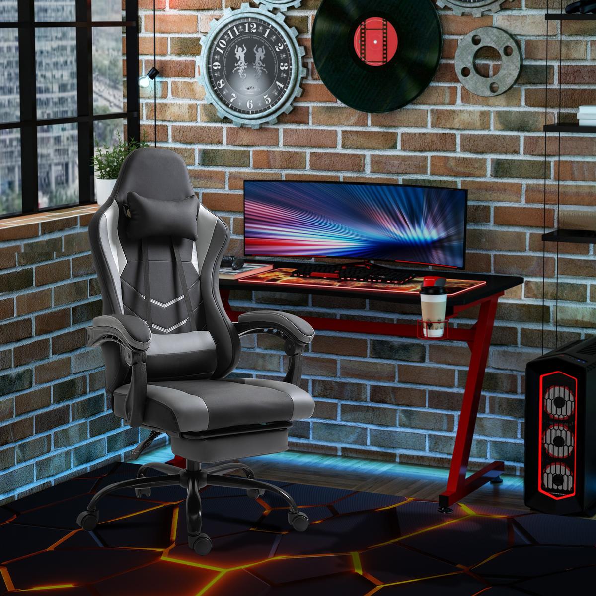 ERGONOMISCHER, Gaming Stuhl, Schwarz - Schwarz, Leder (52/128/62cm) - Vinsetto