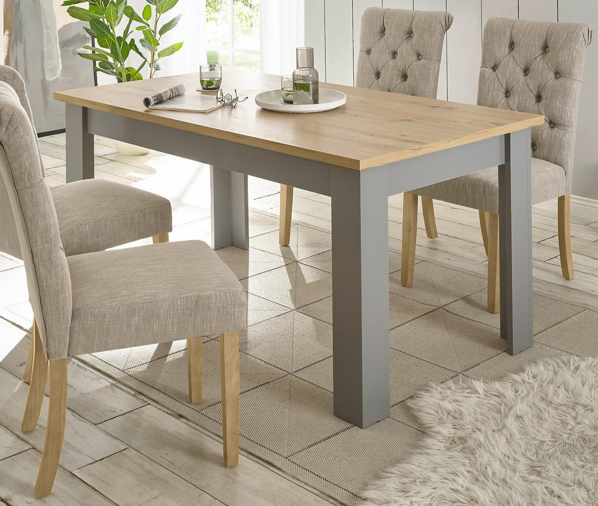 ESSTISCH grau, Artisan Eiche 160 x 90 cm, Küchentisch im Landhaus-Stil - Hellgrau/Eiche Artisan, Holzwerkstoff (160/90/76cm) - Furn.Design