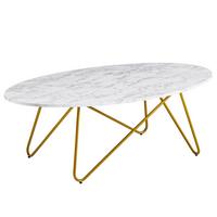 COUCHTISCH Oval in Marmor-Optik mit goldfarbenem Gestell, Maße 120x40x60 cm - Goldfarben/Weiß, Holz/Metall (60/120/40cm) - KADIMA DESIGN