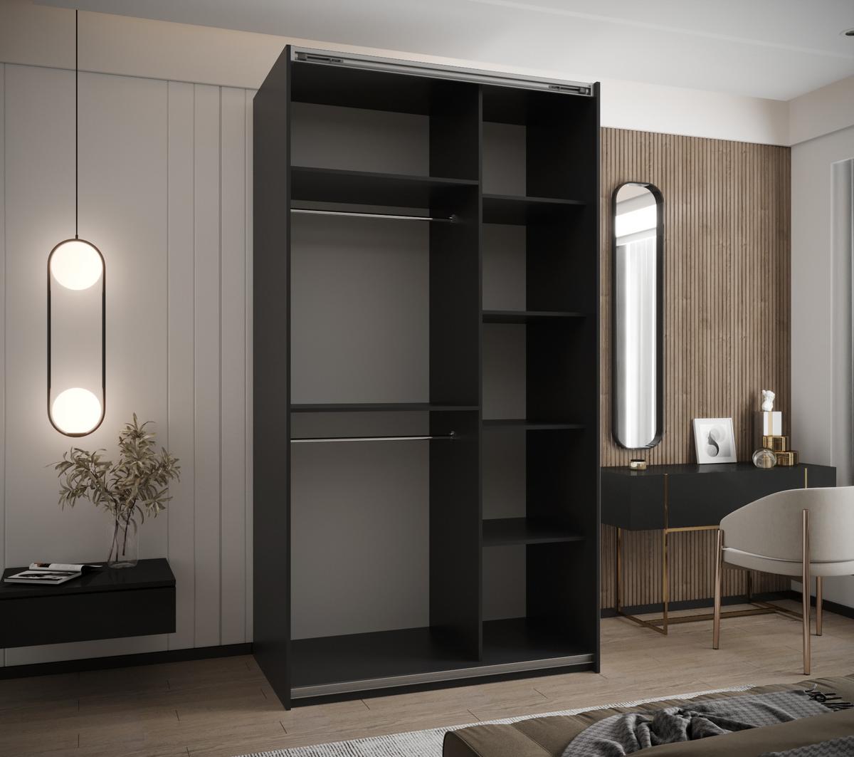 SCHWEBETÜRENSCHRANK 245,5/130/64 2-türig - Schwarz/Eiche Artisan, Holz/Metall (130/245/64cm) - Abiks Möbel