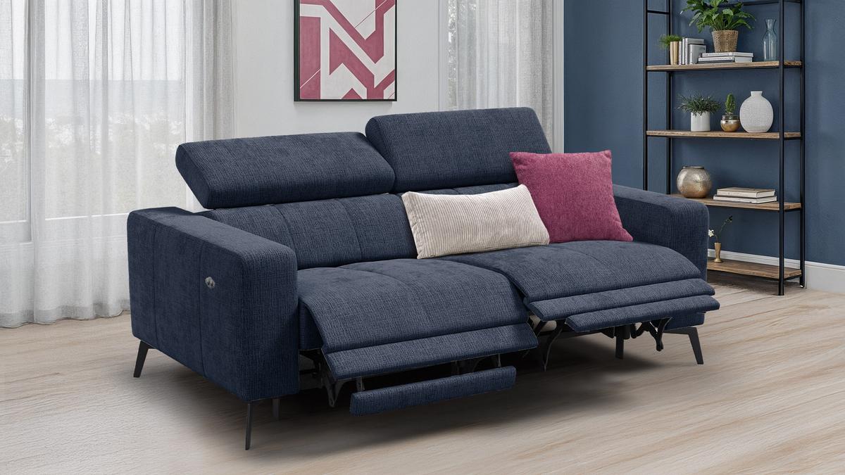 RELAXSOFA MORELLO 3-Sitzer, marineblau, 2 x Relax Zero Gravity - Dunkelblau, Holz/Textil (206/82/103cm) - Wozimo