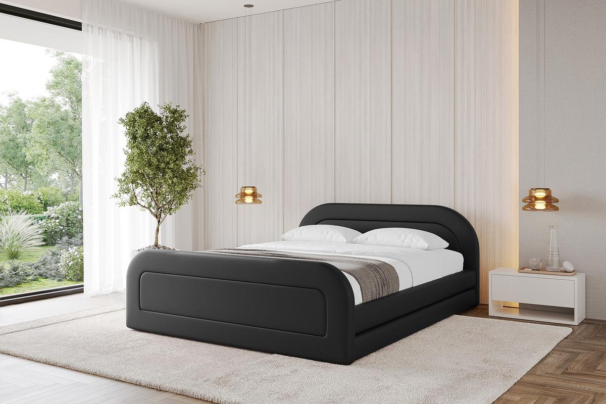POLSTERBETT mit Bettkasten, Fußteil und Lattenrost, Boxbett ohne Matratze - LERIS-v1-Z 180x200 Schwarz Kunstleder - Schwarz Hochglanz, Holzwerkstoff/Textil (180/200cm) - ALTDECOR