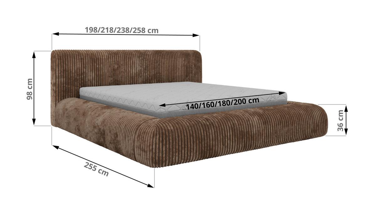 POLSTERBETT TILBEA CLASSIC 200/200 - Braun Cordstoff - ohne Matratze - Braun, Textil (200/200cm) - MKS