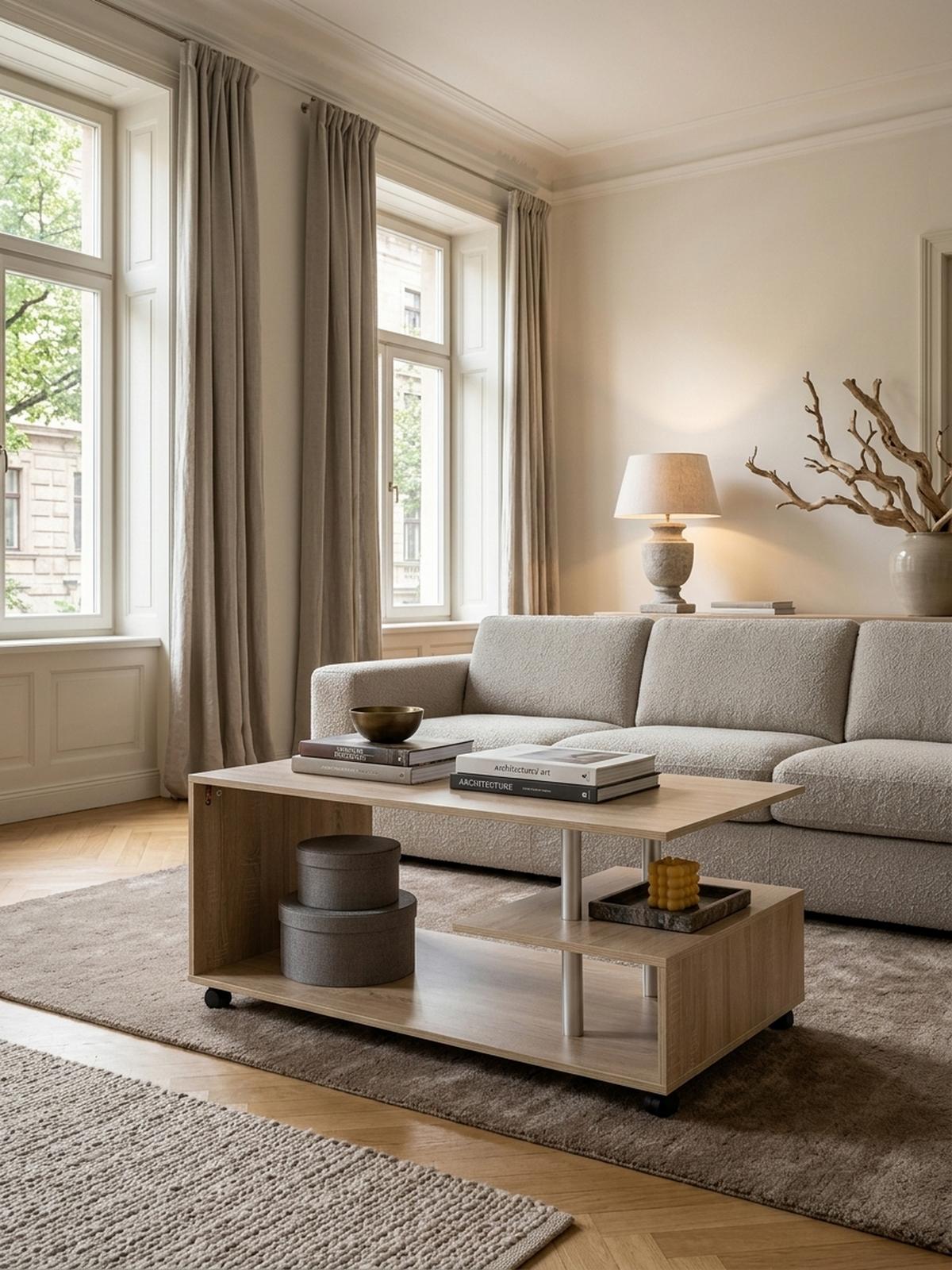COUCHTISCH Eleganza in Grau, Melaminharzbeschichtung, mit geräumigen Ablageflächen - Beige/Schwarz, Holz (60/105/48cm) - KADIMA DESIGN