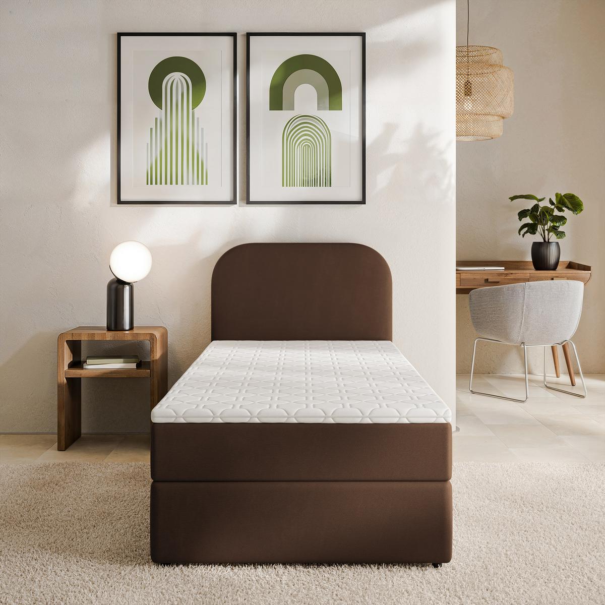 BOXBETT CERIA 80x200 cm mit Matratze und Topper - Braun - Braun, Holz/Textil (80/200cm) - MASSENO
