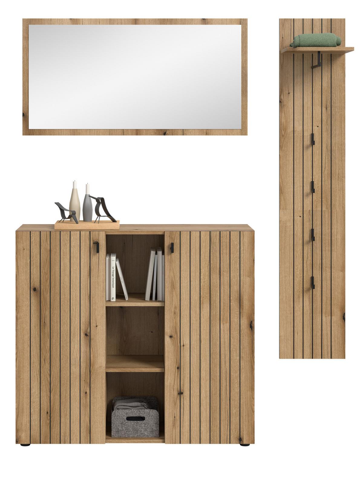 GARDEROBEN-SET Evoke Eiche 3-teilig 152 cm, Flurmöbel mit eingefräster Rillenoptik - Schwarz/Eiche Artisan, Glas/Holzwerkstoff (152/192/37cm) - Inn.Furn