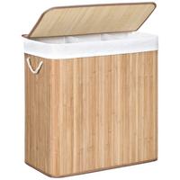 BAMBUS-WÄSCHEKORB mit 3 Fächern, Deckel und Griffen, 150L - L60 x H61,5 cm - Braun, Holz (40/61.5/7cm) - Calicosy