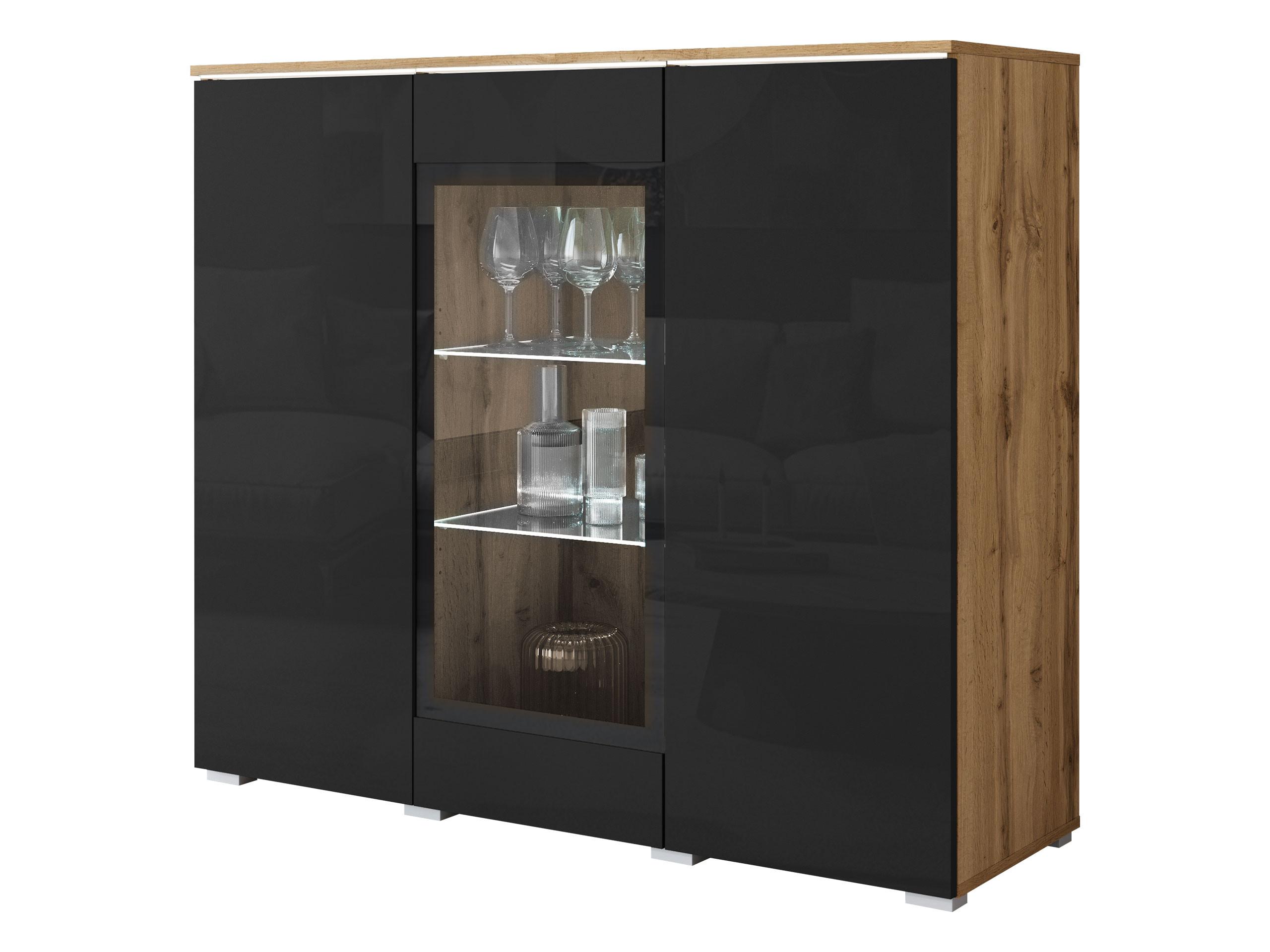 KOMMODE Vera 120 mit weißer LED Beleuchtung - Schwarz Hochglanz/Eiche Wotan, Holzwerkstoff/Kunststoff (120/104/40cm) - MIRJAN24