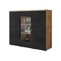 KOMMODE Vera 120 mit weißer LED Beleuchtung - Schwarz Hochglanz/Eiche Wotan, Holzwerkstoff/Kunststoff (120/104/40cm) - MIRJAN24