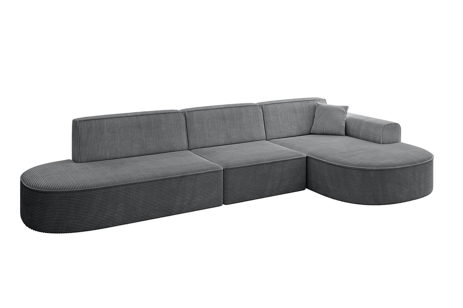 ECKSOFA Ottomane Rechts MARI-L2 - 328x171x79 cm Dunkelgrau Cord - Dunkelgrau/Schwarz, Holzwerkstoff/Kunststoff (171/328cm) - ALTDECOR