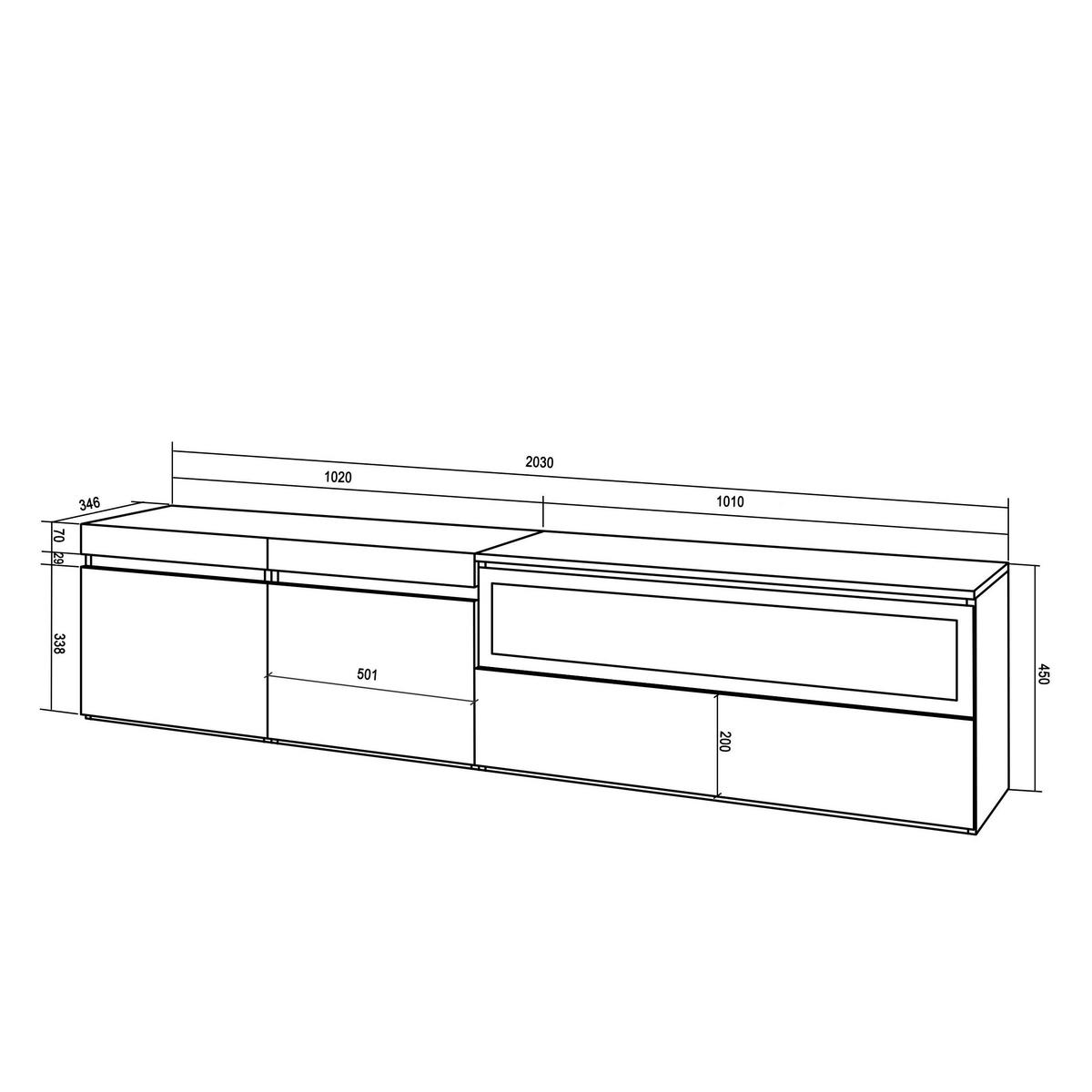 LOWBOARD mit Elektrokamin, Hängend, Eiche, Schwarz, 200/35/45cm - Naturfarben, Holzwerkstoff (200/45/35cm) - Skraut Home