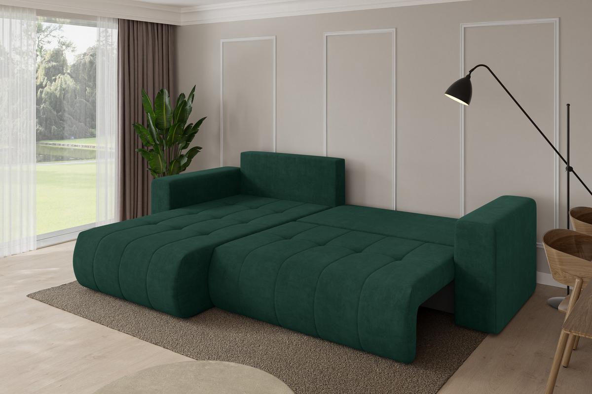ECKSOFA mit Schlaffunktion Ottomane Links MILA-L 277x194x86 Grün Velours - Schwarz/Grün, Holzwerkstoff/Kunststoff (277/194cm) - ALTDECOR