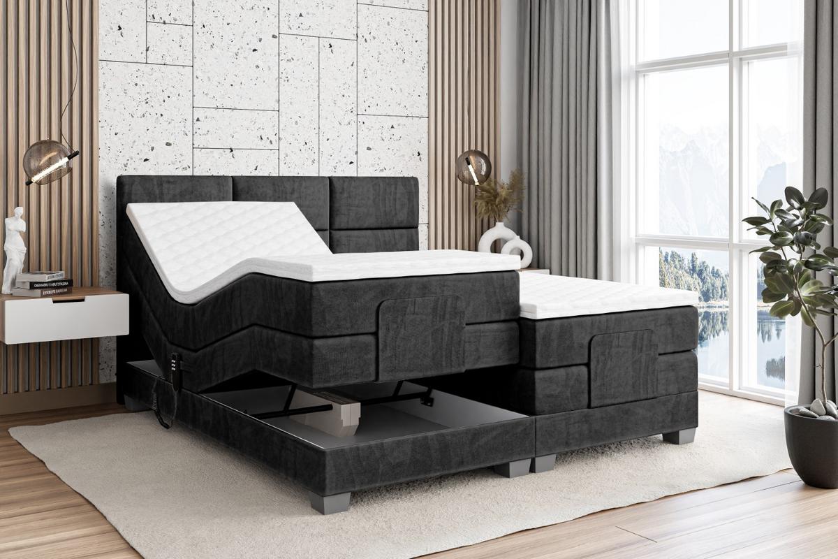 BOXSPRINGBETT elektrisch verstellbar mit 2 Matratzen H4/Taschenfederung PROT EL 200 x 200 Schwarz - Schwarz, Holzwerkstoff (207/200cm) - ALTDECOR