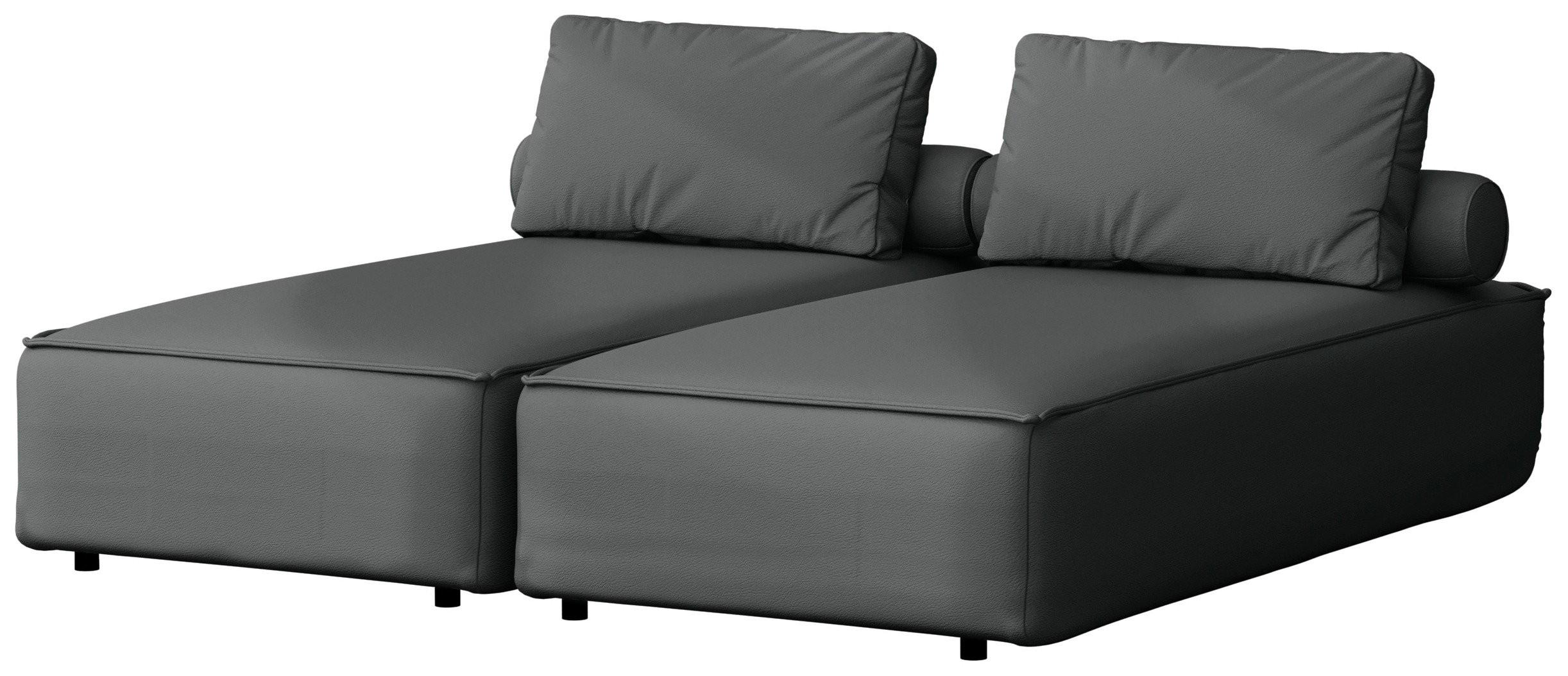 GARTENLIEGE Lorento 2er-Set Outdoor Polster-Doppellliege, Dunkelgrau Kunstleder 184/73/195 cm - Dunkelgrau, Textil (92/73/195cm) - WFL GROUP