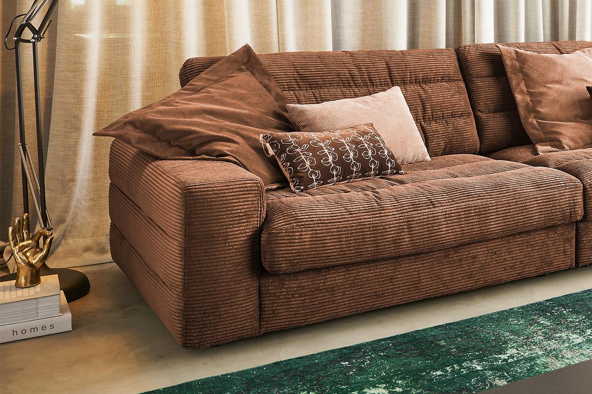 ECKSOFA XL LANA Braun Cord - Schwarz/Braun, Textil (416/205cm) - KAWOLA