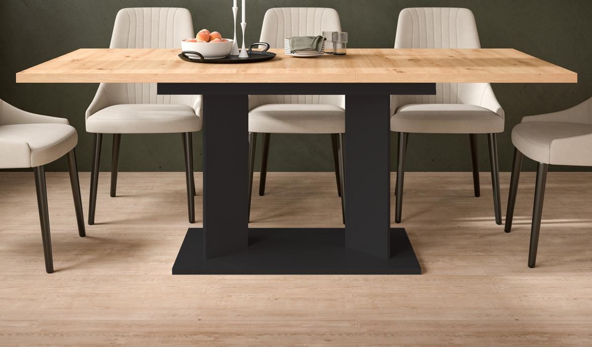 ESSTISCH Eiche Artisan, schwarz 150 - 190 x 90 cm, Küchentisch ausziehbar - Schwarz/Eiche Artisan, Holzwerkstoff (90/150/76cm) - Inn.Furn