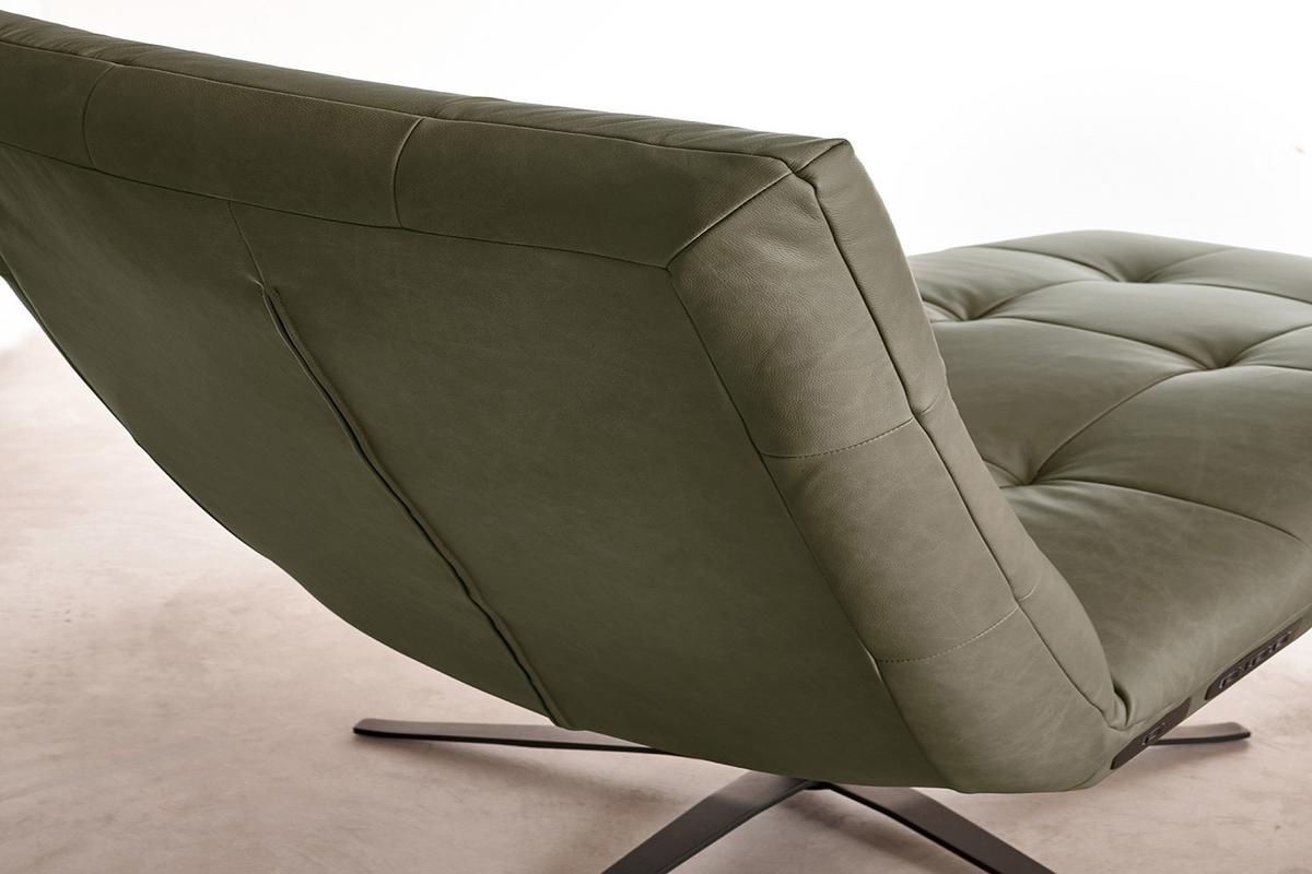 RELAXLIEGE LETICIA Grün Leder Drehbar (360°), Relaxfunktion - Schwarz/Olivgrün, Leder/Metall (82/115/156cm) - KAWOLA