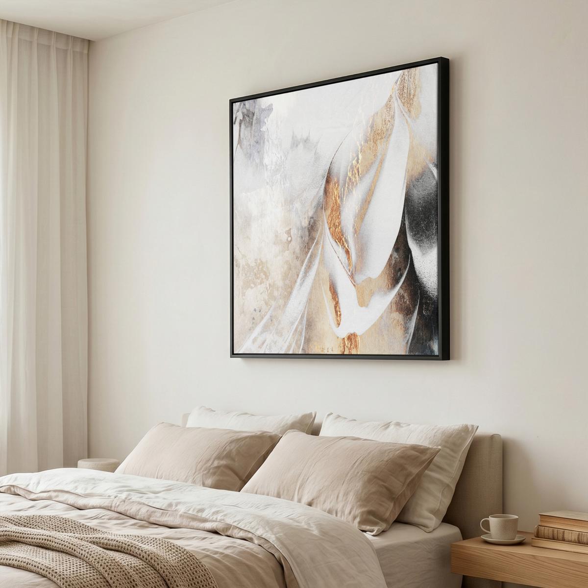 LEINWAND Bilder mit Rahmen - Luxus - Abstrakt - Gold - Weiß - 90x90 - Goldfarben, Textil (90/90cm) - MuchoWow