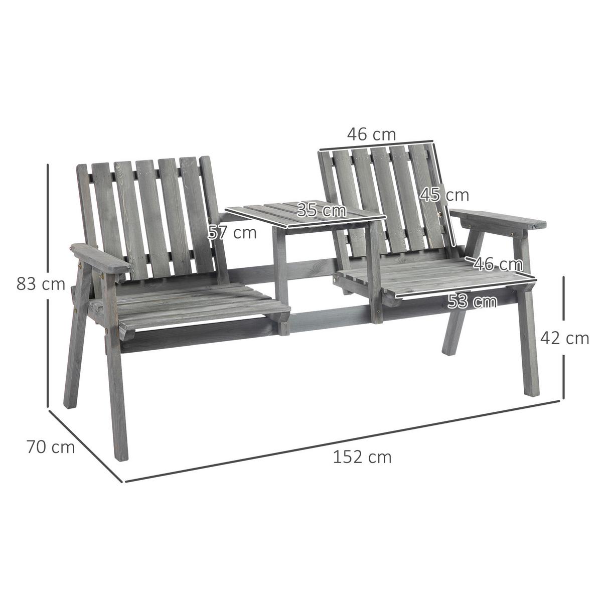 GARTENBANK, mit Tisch, 2 Stühle, 152 x 70 x 83 cm, Massivholz, Grau - Grau, Holz (70/83/152cm) - Outsunny