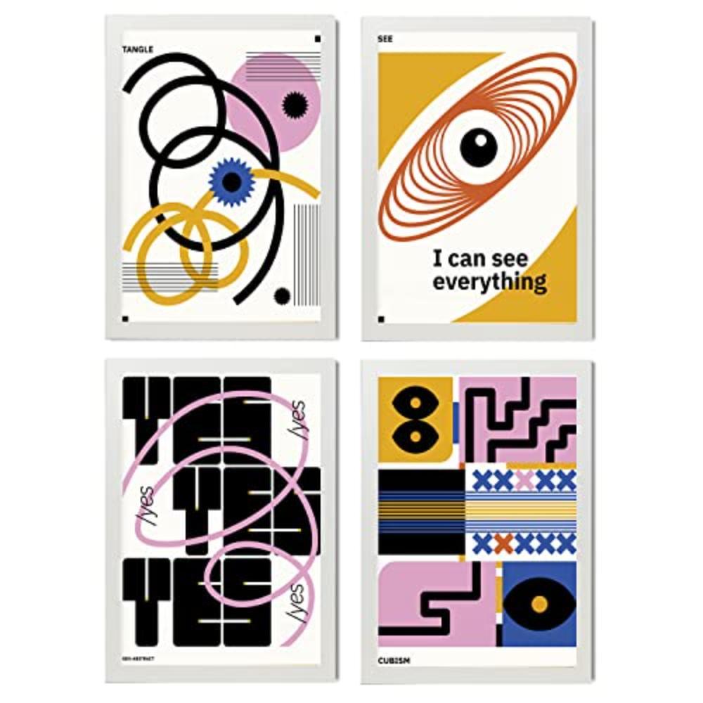 POSTER Set mit 4 abstrakten KubismusAkzeptanz Ästhetische A3 Weißer Rahmen - Weiß, Papier (29.7/3cm) - Nacnic