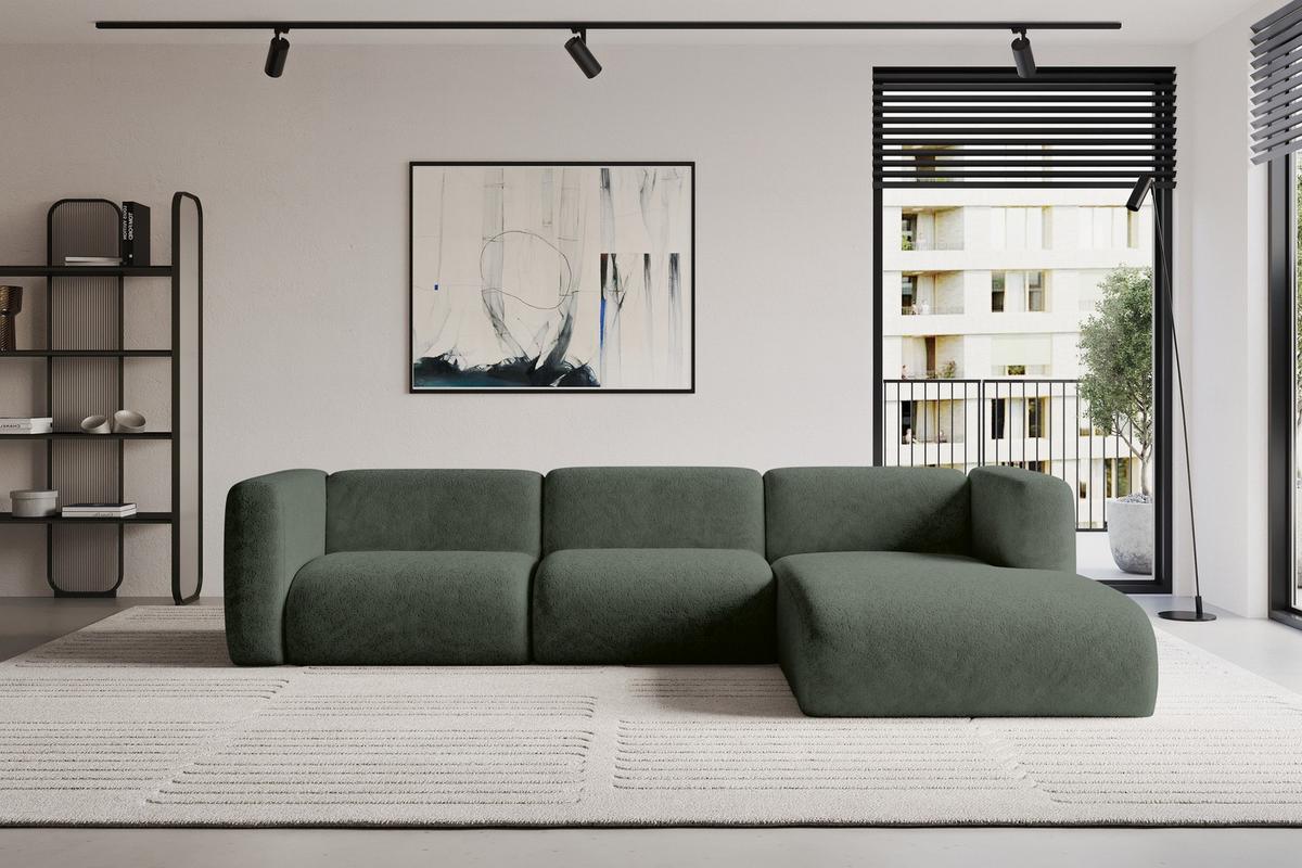 ECKSOFA Ottomane Rechts MIRA-L2 318x179x89 Grün Velours - Schwarz/Grün, Holzwerkstoff/Kunststoff (318/179cm) - ALTDECOR