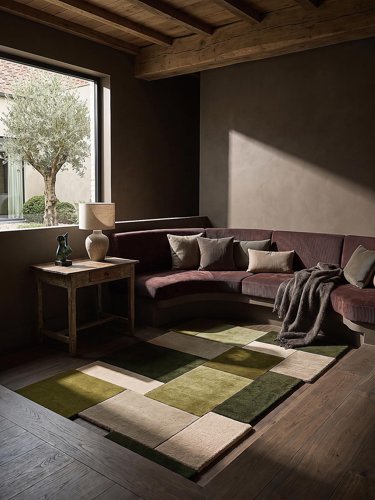 WOLLTEPPICH handgetuftet HALLEIN, Farbblöcke, Erdtöne-Grün, 200 x 290 cm - Grün, Textil (200/290cm) - KADIMA DESIGN