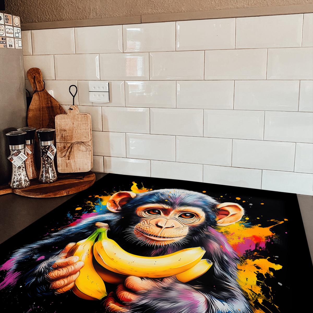 HERDABDECKPLATTE Affe - Graffiti - Farbenfroh - Bananen - Modern Induktionsmatte 78x78 cm - Gelb, Kunststoff (78/78/0.2cm) - MuchoWow