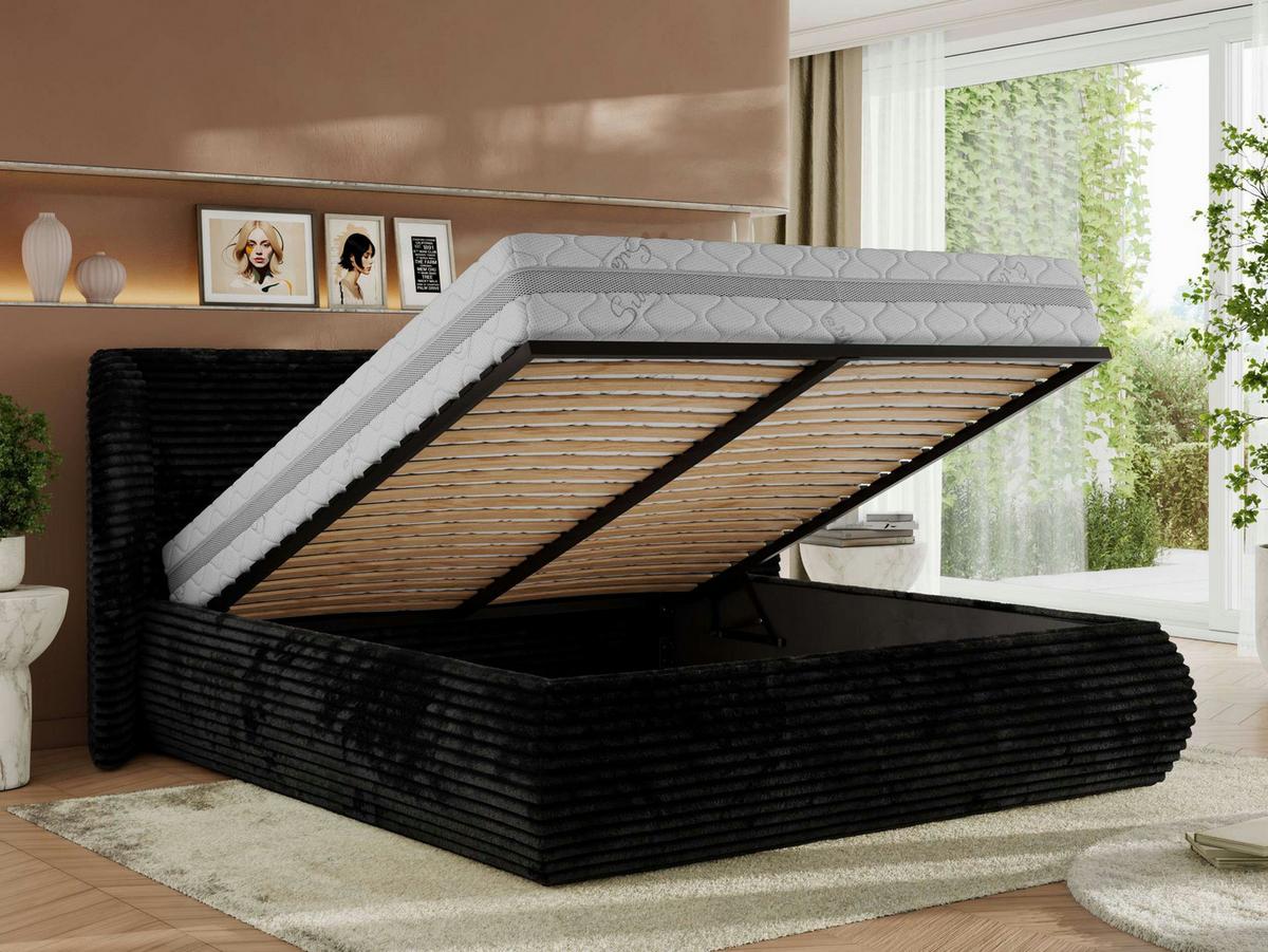 POLSTERBETT CAELA CLASSIC 140/200 - Schwarz Cord - Multipocket-Matratze - Schwarz, Textil (140/200cm) - MKS