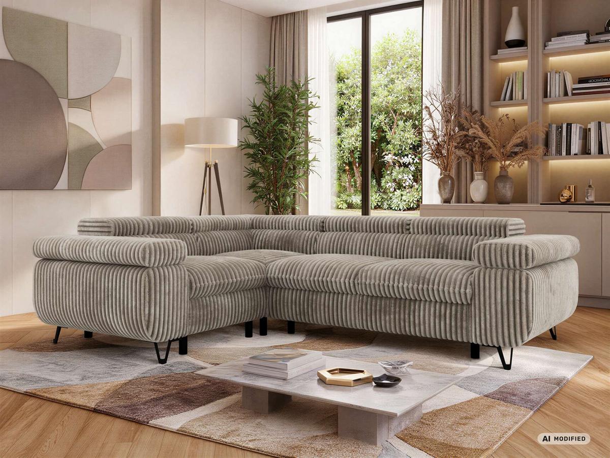 ECKSOFA ORSO L Hellbraun Cord - Links Seite - Hellbraun/Schwarz, Textil/Metall (197/268cm) - MKS
