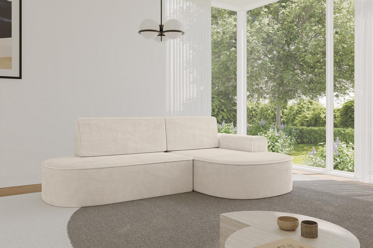ECKSOFA mit Schlaffunktion und Bettkasten Ottomane Rechts MARI-L1-S - 283x167x73 cm Beige Cord - Cognac/Schwarz, Holzwerkstoff/Kunststoff (167/283cm) - ALTDECOR