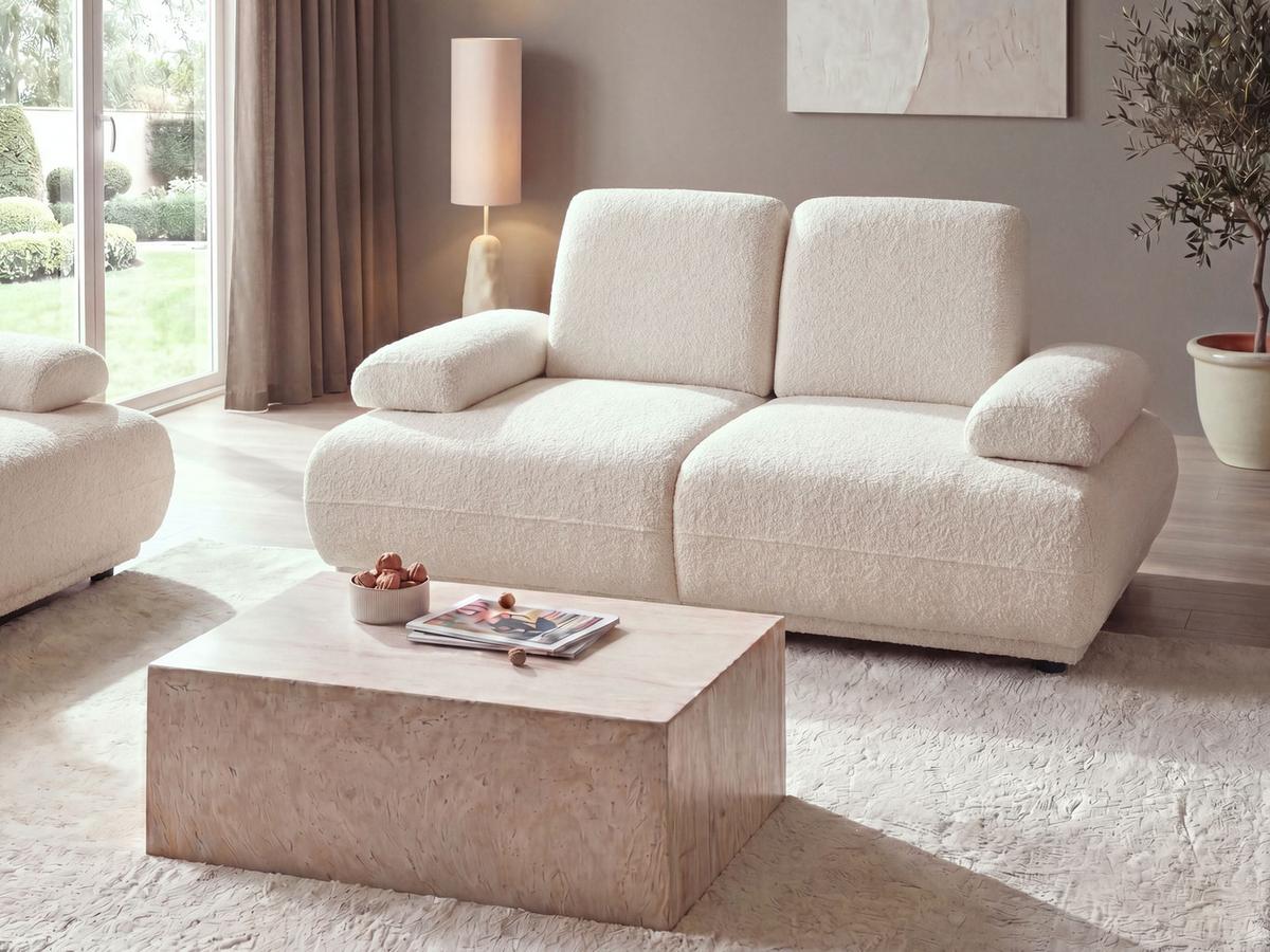 2-SITZER-SOFA Bouclé Cremeweiß Nacka - Creme, Textil (174/89/110cm) - Beliani