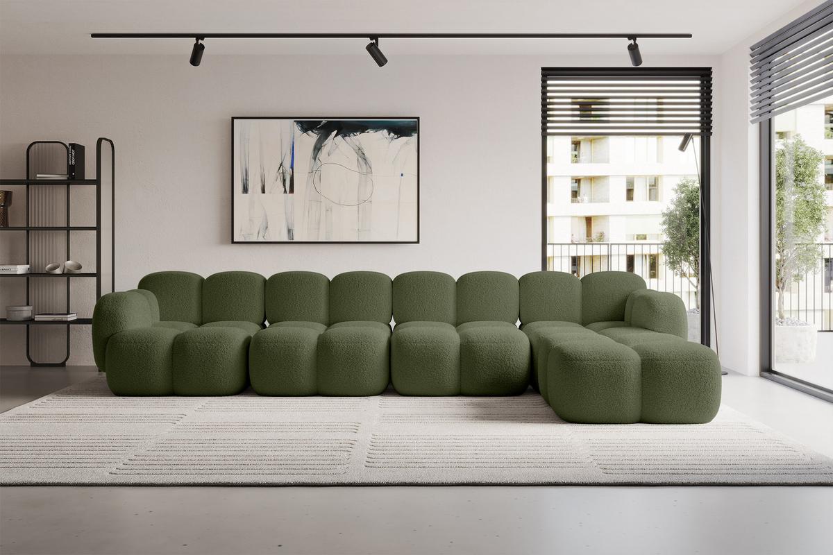ECKSOFA modulares Sofa Rechts Miko-L3 390x205x75 Grün Bouclé - Smaragdgrün/Schwarz, Holzwerkstoff/Kunststoff (390/205cm) - ALTDECOR
