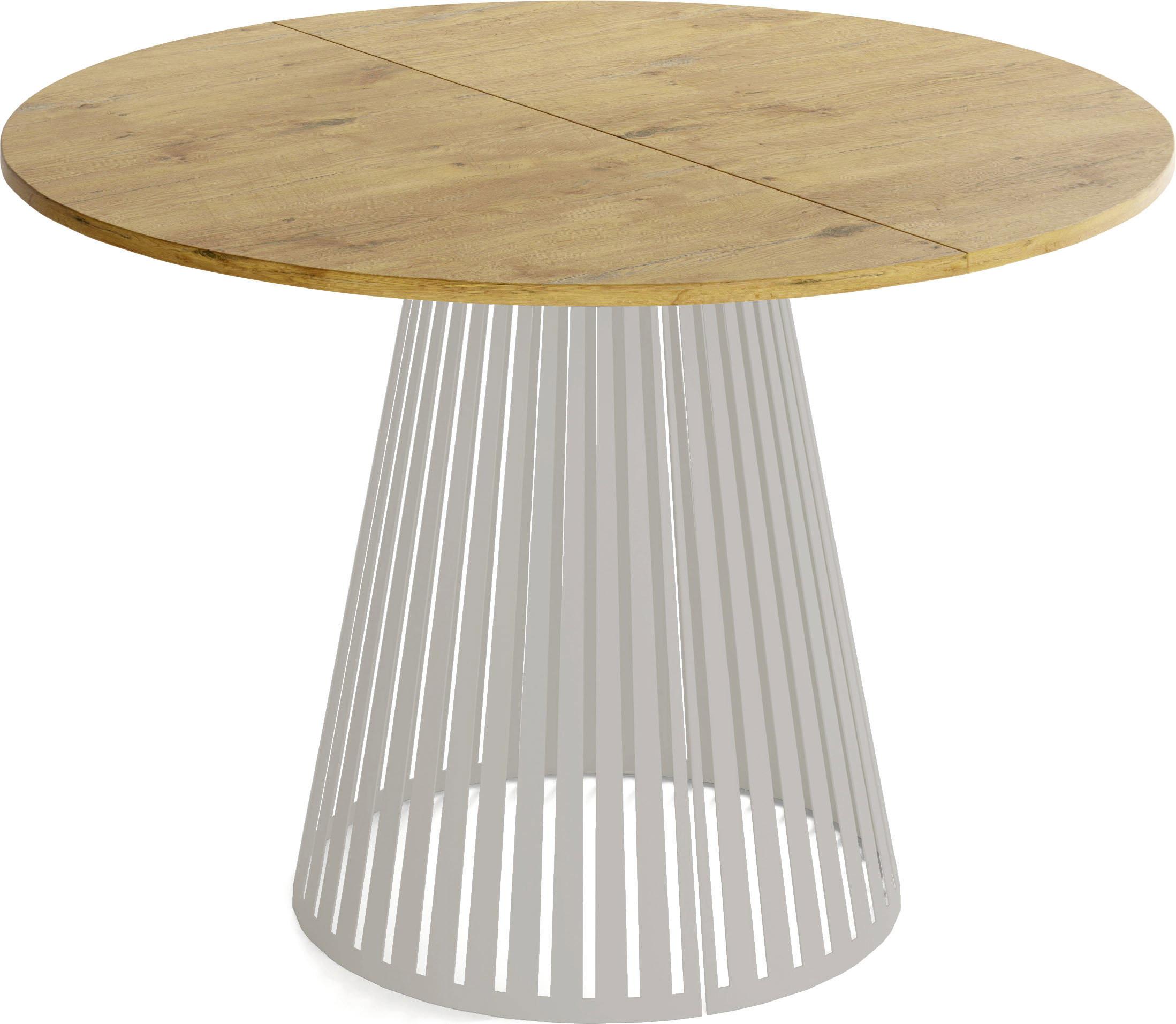 ESSTISCH Naro rund ausziehbar mit Lamellen-Metallgestell in Grau-Beige, Braun 120-200/120/76 cm - Kaschmir/Eichefarben, Holzwerkstoff/Metall (120/196/76cm) - WFL GROUP