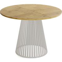 ESSTISCH Naro rund ausziehbar mit Lamellen-Metallgestell in Grau-Beige, Braun 120-200/120/76 cm - Kaschmir/Eichefarben, Holzwerkstoff/Metall (120/196/76cm) - WFL GROUP