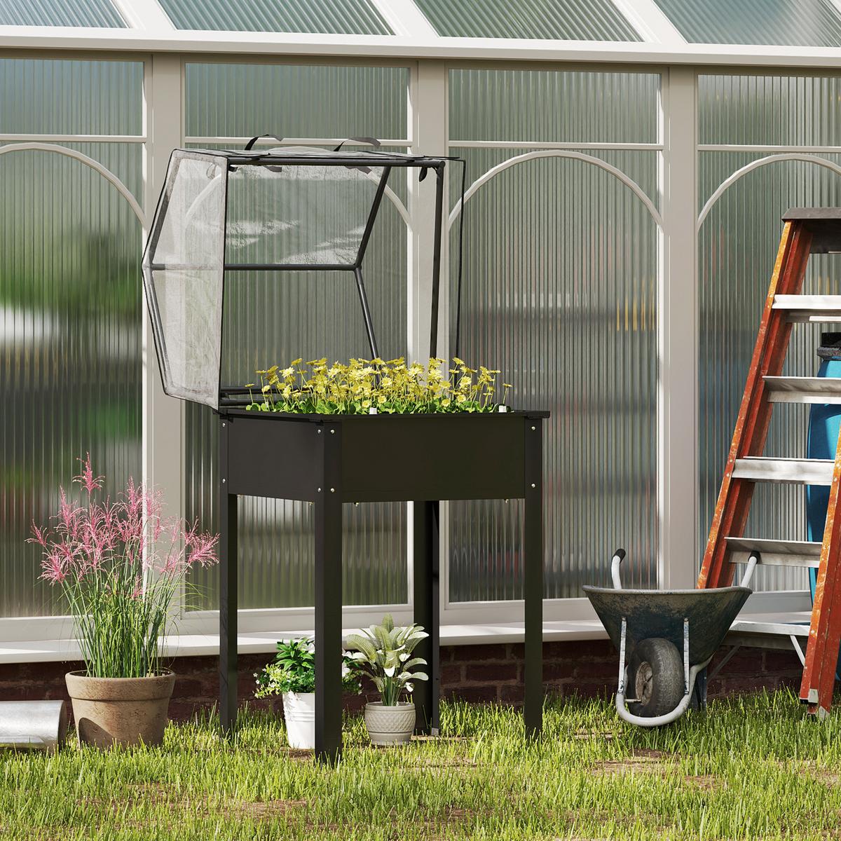 HOCHBEET mit Abdeckung - Schwarz, Metall (60/120/60cm) - Outsunny