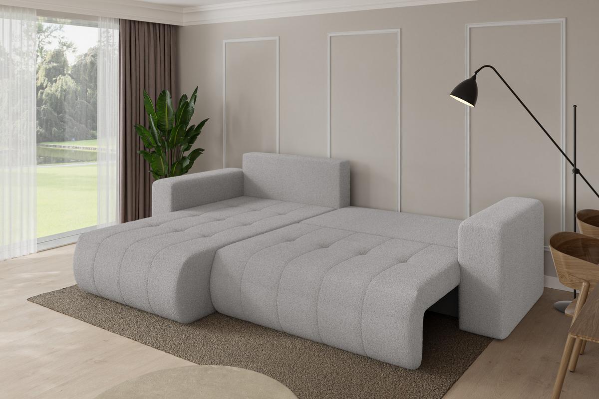 ECKSOFA mit Schlaffunktion Ottomane Links MILA-L 277x194x86 Hellgrau Bouclé - Silberfarben/Hellgrau, Holzwerkstoff/Kunststoff (277/194cm) - ALTDECOR