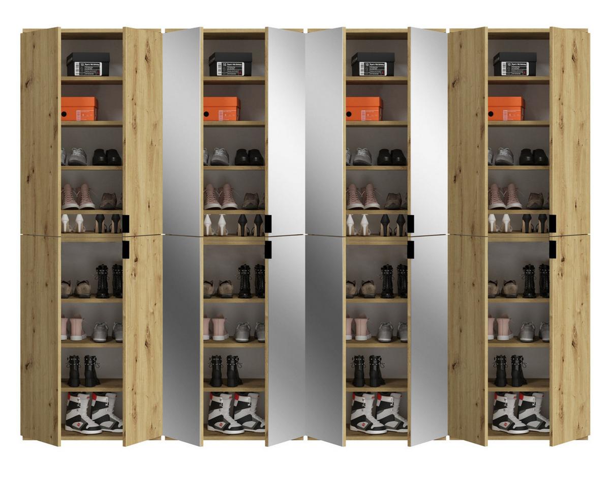 KLEIDERSCHRANK Eiche Artisan 244 cm, Stauraumschrank mit Spiegel - Schwarz/Eiche Artisan, Glas/Holzwerkstoff (244/193/34cm) - Inn.Furn