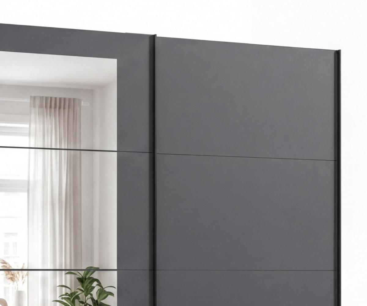 SCHWEBETÜRENSCHRANK 3-türig B313/H208/64 cm Kleiderschrank in Grafit, mittig Spiegel, Griffe Schwarz / 22633 - Graphitfarben/Schwarz, Holzwerkstoff/Metall (313/208/64cm) - luma-home