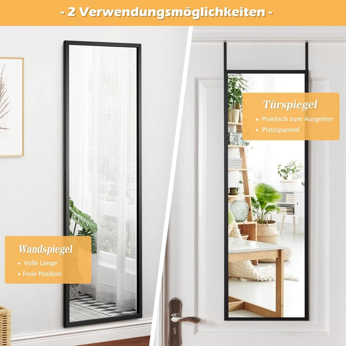 WANDSPIEGEL Türspiegel Schwarz - Schwarz, Glas (37/107/2cm) - COSTWAY