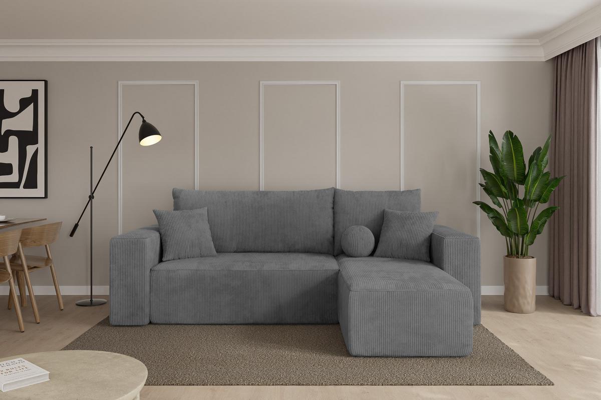 ECKSOFA mit Schlaffunktion Ottomane Rechts SENO-L 249x139x85 Dunkelgrau Cord - Dunkelgrau/Schwarz, Holzwerkstoff/Kunststoff (249/139cm) - ALTDECOR