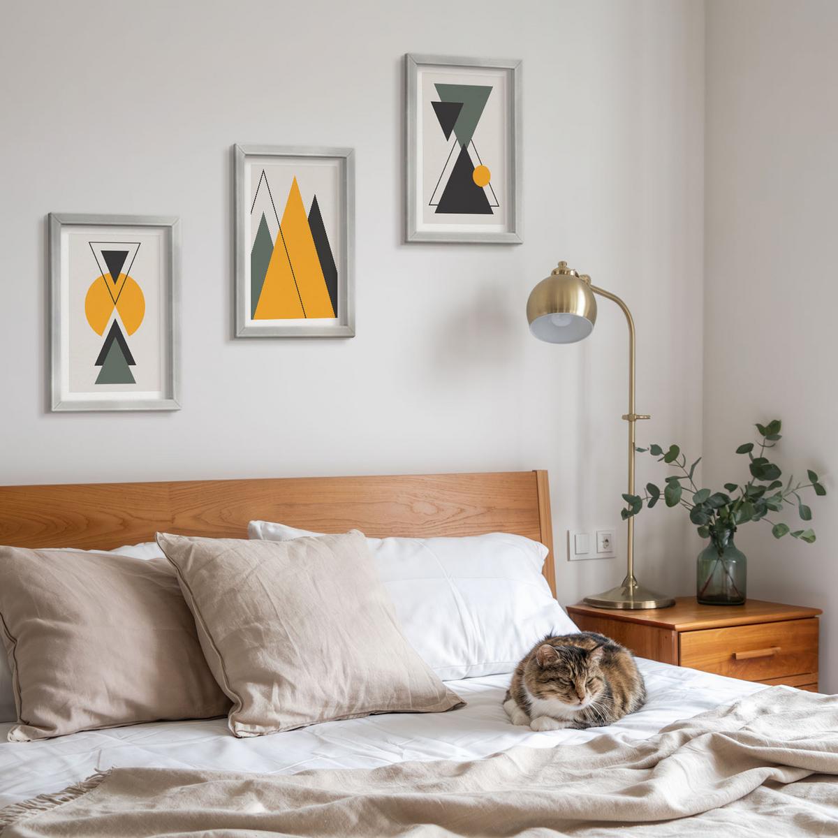 BILDER SET 3er Set - 20x30 cm Silberner Rahmen - Abstrakte geometrische Formen - Silberfarben, Kunststoff (20/30cm) - TULUP