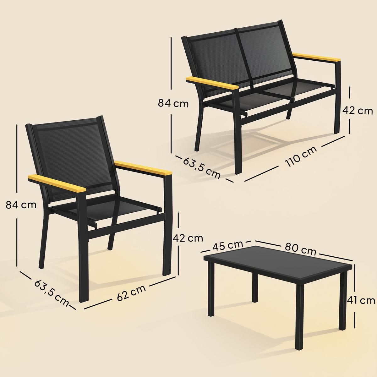 TERRASSENMÖBEL-SET 4er Set Stahl Texteline Schwarz - Schwarz, Textil/Metall - Outsunny