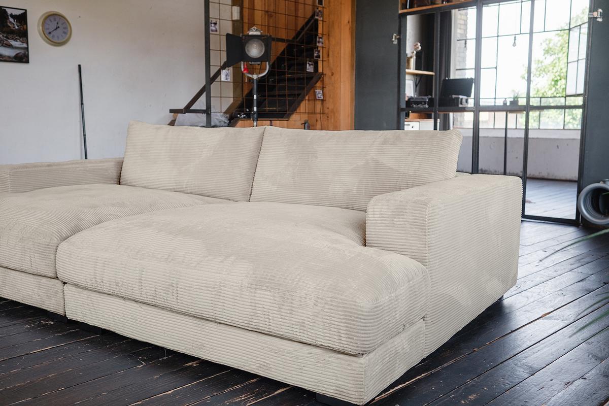 BIG SOFA-SET 6-TLG MADELINE Cremeweiß Cord - Creme/Schwarz, Kunststoff/Textil (290/85/170cm) - KAWOLA
