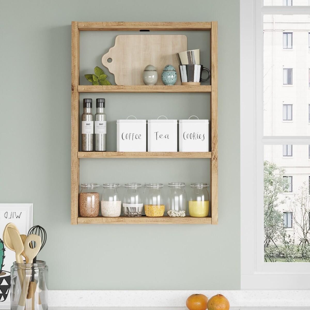 WANDREGAL mit 3 ablagen - emma 43,2/9/60 cm - Beige, Holzwerkstoff (9/60/43.2cm) - Calicosy