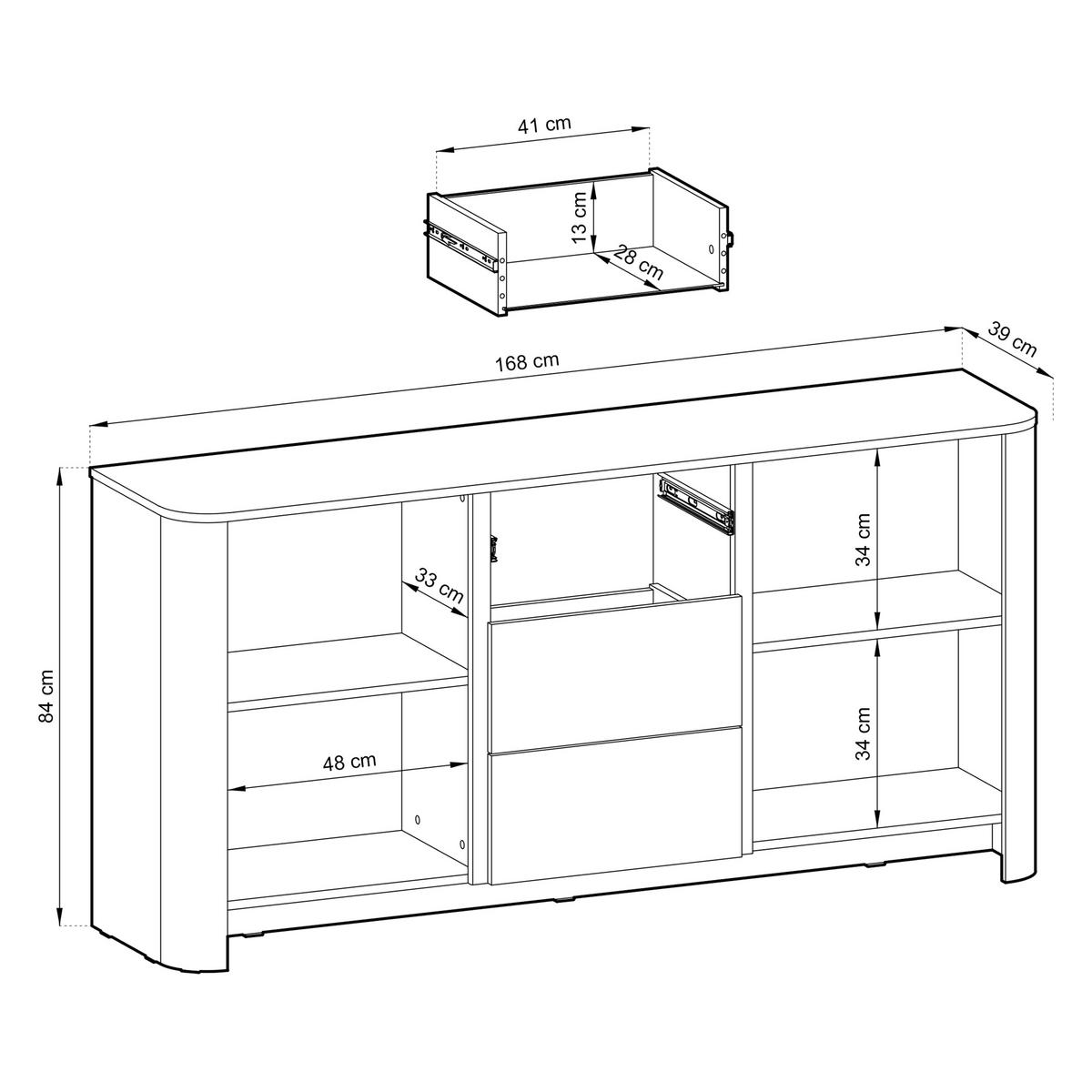 SIDEBOARD AVORIO 168/84/39cm mit 3 Schubladen 2 Türen Eichefarben - Eichefarben/Naturfarben, Holzwerkstoff (168/84/39cm) - MASSENO