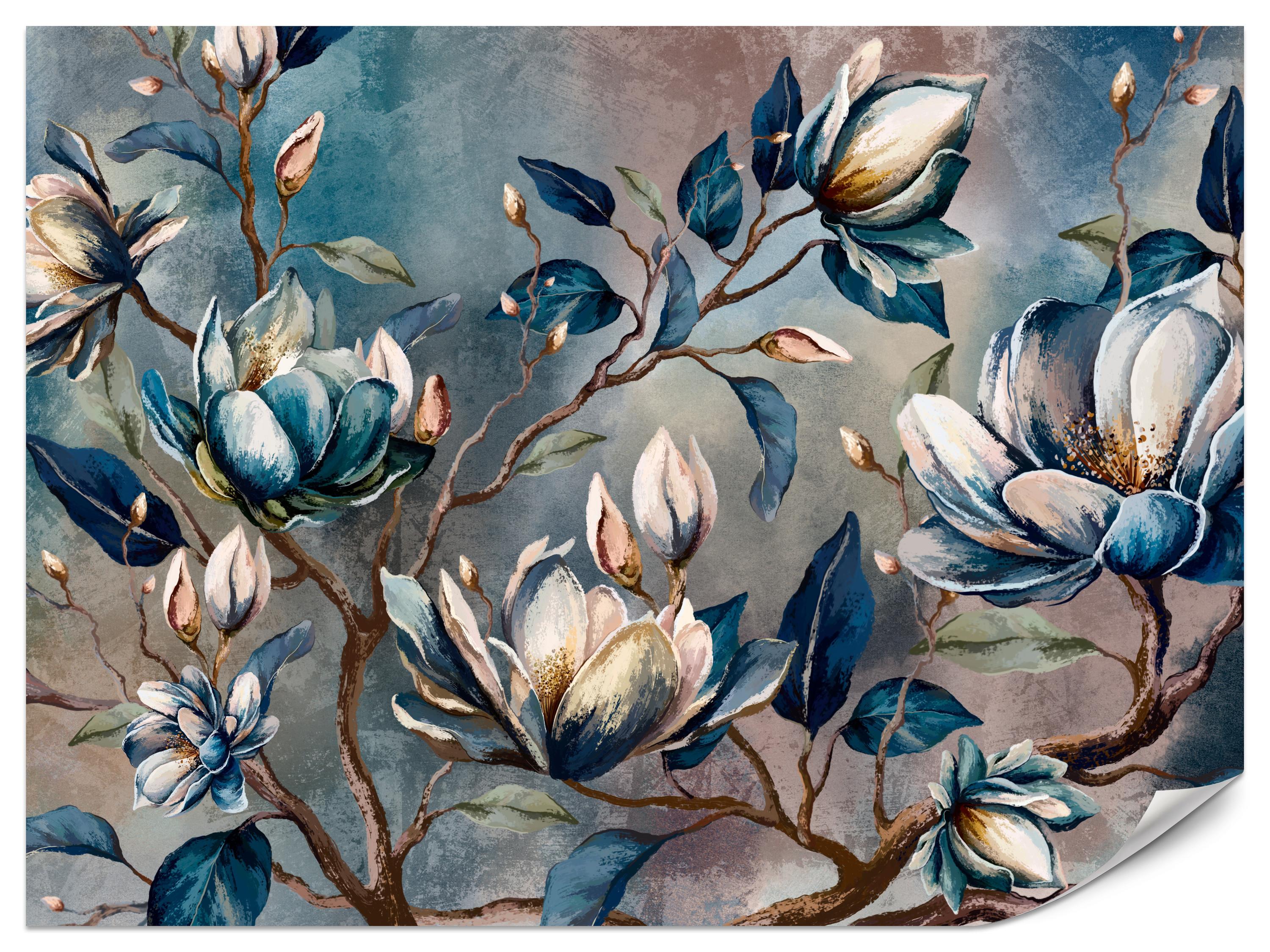FOTOTAPETE für Wohnzimmer Wunderschöne Magnolien Blätter Zweige Blumen 350x256 - Multicolor, Papier (350/256cm) - Muralo